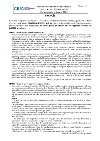 Examen de Francés (ABAU de 2022)