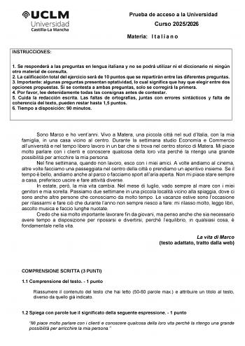 Italiano – EvAU Castilla-La Mancha (2026)