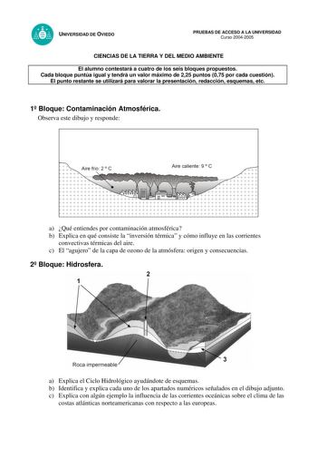 Examen de Ciencias de la Tierra y Medioambientales (selectividad de 2005)