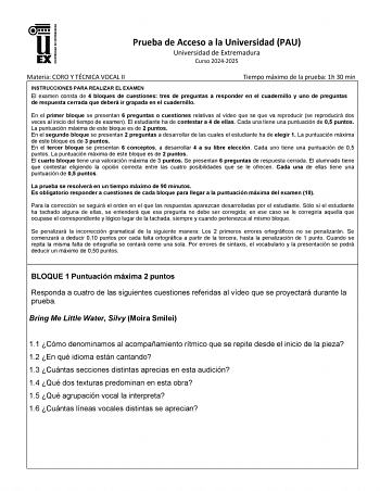 Examen de Coro y Técnica Vocal (EBAU de 2025)