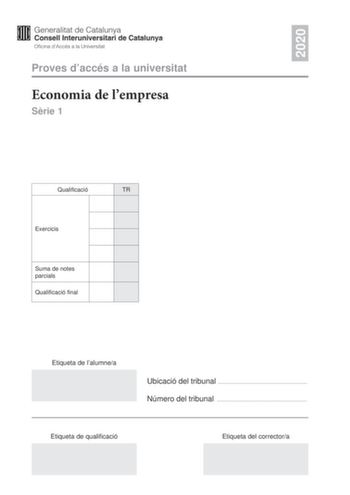 Examen de Economía de la Empresa (PAU de 2020)