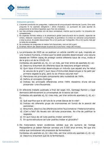 Biología – PBAU Islas Baleares (2026)