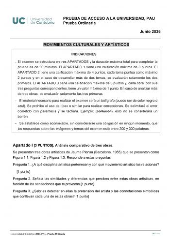 Movimientos Culturales y Artísticos – EBAU Cantabria (2026)