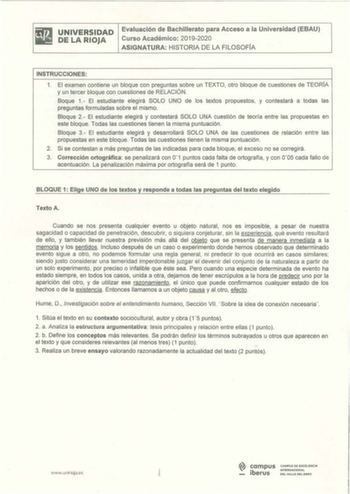 Examen de Historia de la Filosofía (EBAU de 2020)
