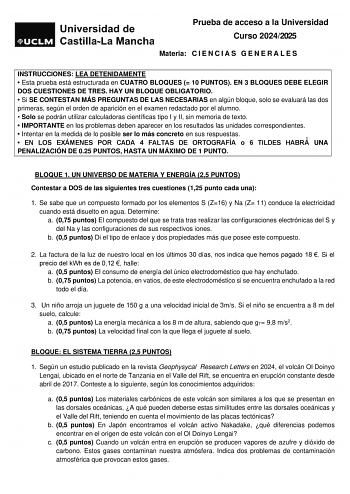 Examen de Ciencias Generales (EvAU de 2025)