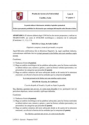 Examen de Latín II (EBAU de 2025)