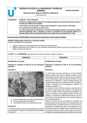 Examen de Historia de España (PEvAU de 2025)