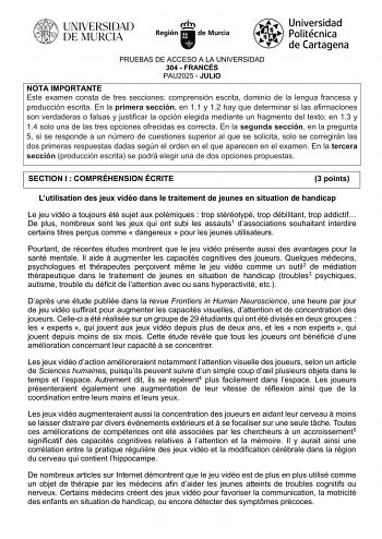 Examen de Francés (EBAU de 2025)