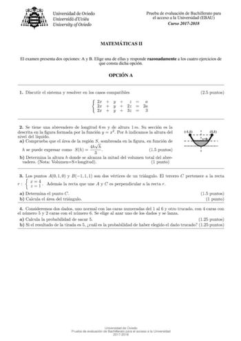 Examen de Matemáticas II (EBAU de 2018)