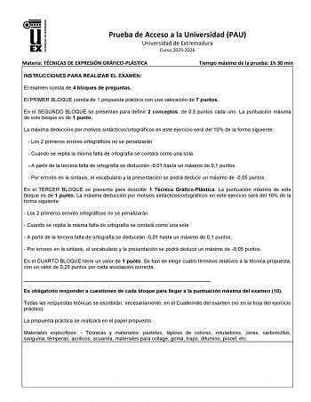 Técnicas de Expresión Gráfico Plástica – EBAU Extremadura (2026)