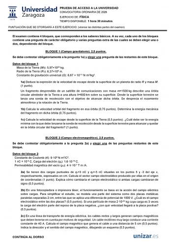 Física – EvAU Aragón (2026)