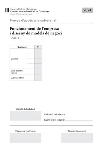 Examen de Empresa y Diseño de Modelos de Negocio (PAU de 2024)