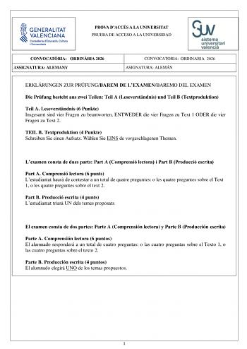 Alemán – PAU Comunidad Valenciana (2026)