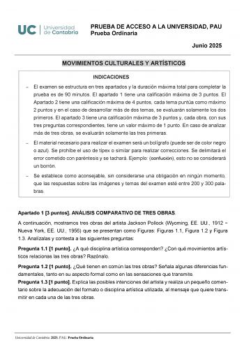 Examen de Movimientos Culturales y Artísticos (EBAU de 2025)