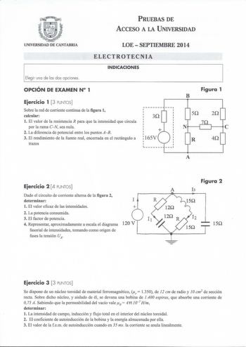 Examen de Electrotecnia (PAU de 2014)