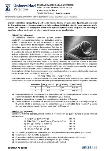 Examen de Química (EvAU de 2025)