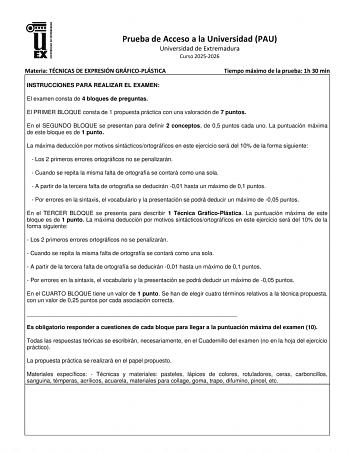Técnicas de Expresión Gráfico Plástica – EBAU Extremadura (2026)