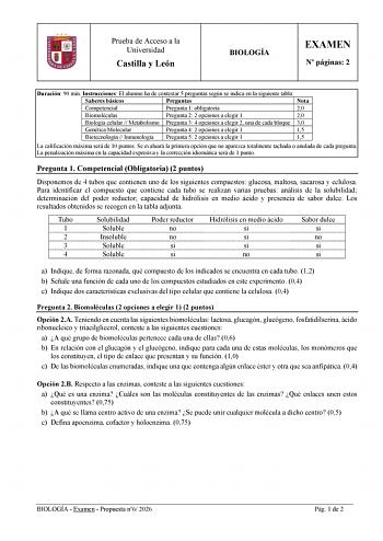 Biología – EBAU Castilla y León (2026)