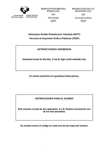 Examen de Técnicas de Expresión Gráfico Plástica (EAU de 2025)