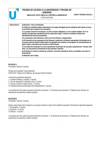 Coro y Técnica Vocal – PEvAU Andalucía (2026)