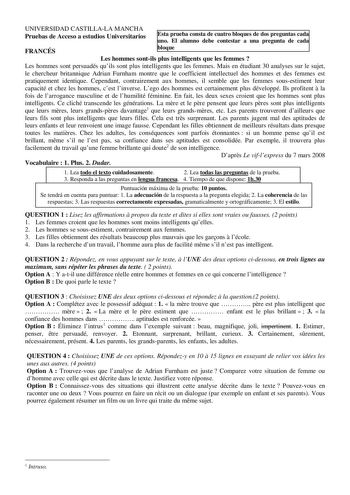 Examen de Francés (selectividad de 2008)