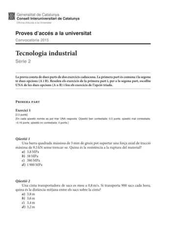 Examen de Tecnología Industrial (PAU de 2015)
