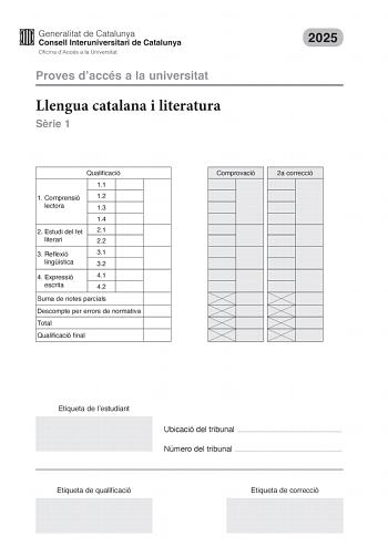 Examen de Lengua Catalana y Literatura (PAU de 2025)