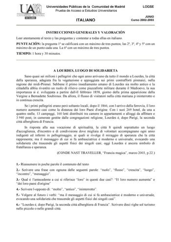 Examen de Italiano (selectividad de 2003)