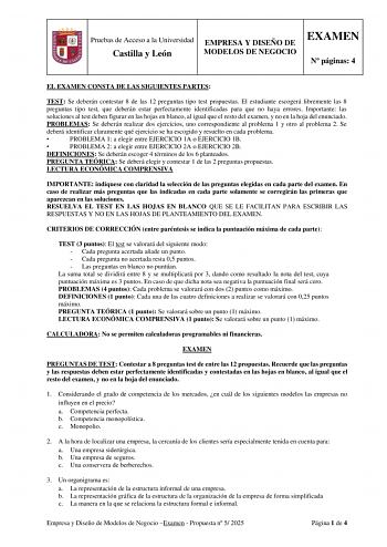 Examen de Empresa y Diseño de Modelos de Negocio (EBAU de 2025)