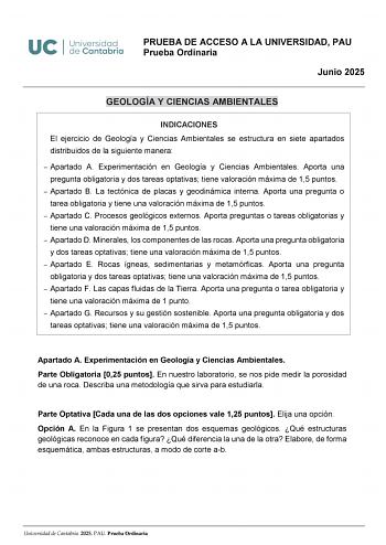 Examen de Geología y Ciencias Ambientales (EBAU de 2025)