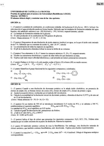 Examen de Química (selectividad de 2000)