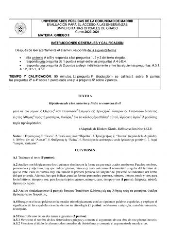 Examen de Griego (EvAU de 2024)