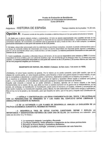 Examen de Historia de España (EBAU de 2019)