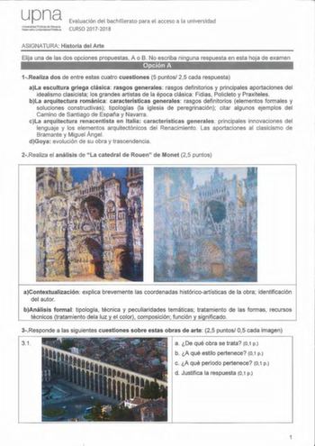 Examen de Historia del Arte (EvAU de 2018)