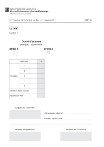 Examen de Griego (PAU de 2019)
