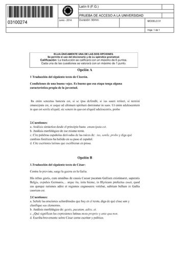 Examen de Latín II (PAU de 2014)