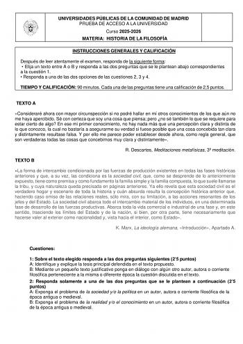 Historia de la Filosofía – EvAU Comunidad de Madrid (2026)