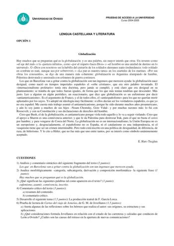 Examen de Lengua Castellana y Literatura (selectividad de 2005)