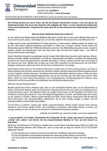 Examen de Alemán (EvAU de 2025)
