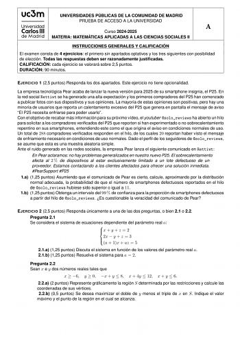 Examen de Matemáticas Aplicadas a las Ciencias Sociales (EvAU de 2025)