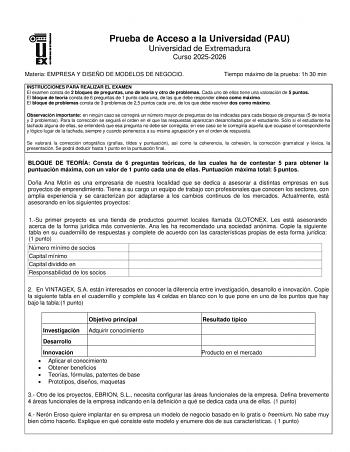 Empresa y Diseño de Modelos de Negocio – EBAU Extremadura (2026)