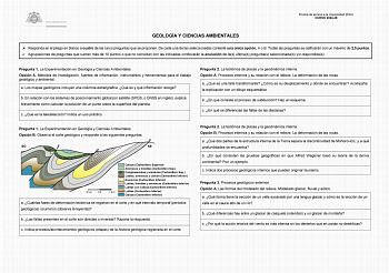 Examen de Geología y Ciencias Ambientales (EBAU de 2025)