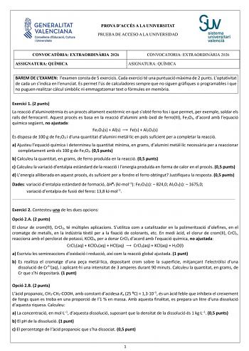 Química – PAU Comunidad Valenciana (2026)
