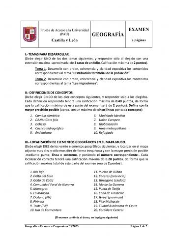 Examen de Geografía (EBAU de 2025)