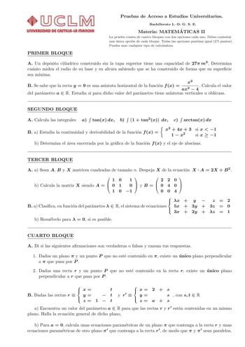 Examen de Matemáticas II (selectividad de 2009)