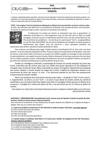 Examen de Francés (ABAU de 2025)