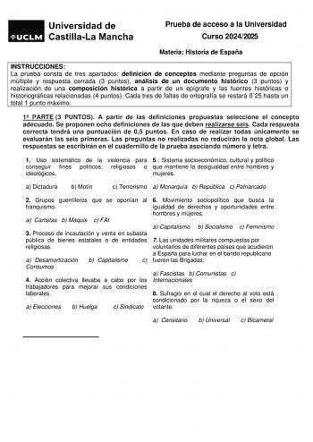 Examen de Historia de España (EvAU de 2025)