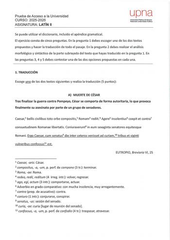 Latín II – EvAU Navarra (2026)