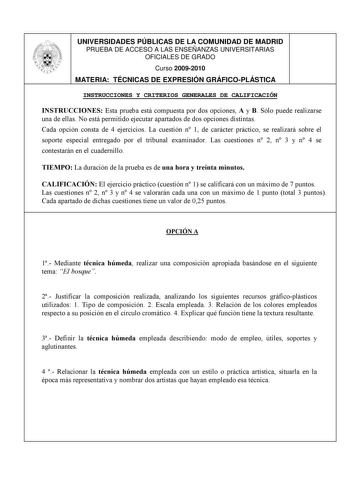 Examen de Técnicas de Expresión Gráfico Plástica (PAU de 2010)