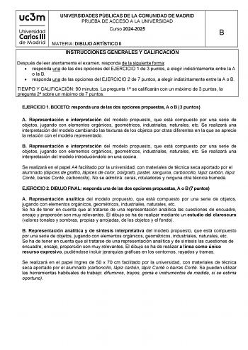 Examen de Dibujo Artístico II (EvAU de 2025)